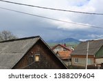 Dark sky and black clouds before storm. Transcarpathian region.