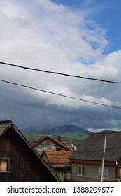 Dark sky and black clouds before storm. Transcarpathian region.