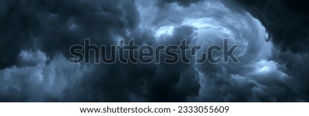 Dark sky during thunderstorm in panoramic view or dark clouds background