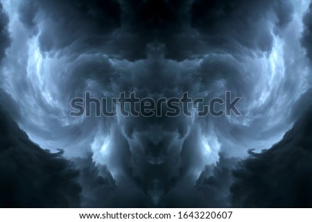 Dark sky and lightning formed to the devil goat shape use for Halloween background 