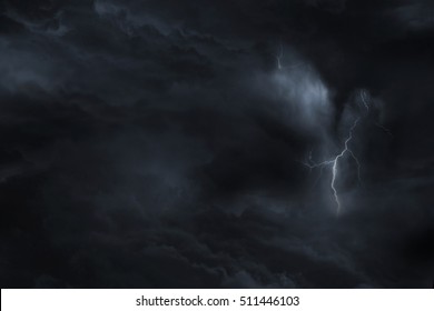 Dark Sky Lightning Storm. Lighting Between Dark Clouds