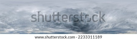 dark sky with storm clouds before rain as seamless hdri 360 panorama view with zenith in spherical equirectangular format for use in 3d graphics or game development as sky dome or edit drone shot