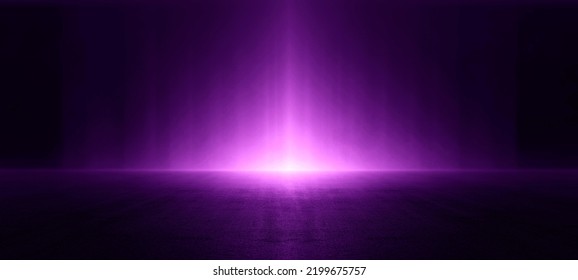 The dark stage shows, purple background, an empty dark scene, neon light, spotlights The asphalt floor and studio room with smoke float up the interior texture for display products. illustration