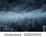 Dark stormy clouds over shanghai city