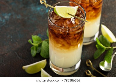 Dark And Stormy Cocktail With Ginger Ale And Rum