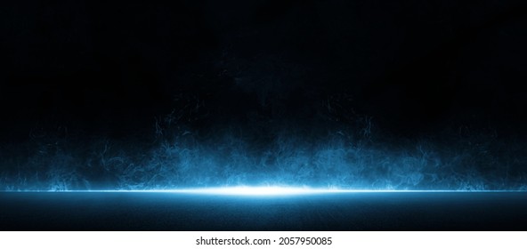 Dark street asphalt abstract dark blue background, empty dark scene, the flame is burning with smoke float up the interior texture for display products - Shutterstock ID 2057950085