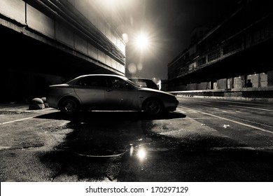 Dark Street At Night In Black And White