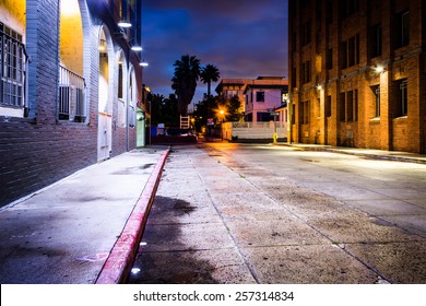 A Dark Street At Night, In Venice Beach, Los Angeles, California.