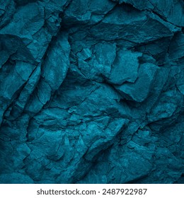 Dark teal agua sea water green blue rock stone basalt mountain granite volcanic background. Toned texture. Close-up. 3d. Cracked collapse, broken, crumbled. Design. - Powered by Shutterstock