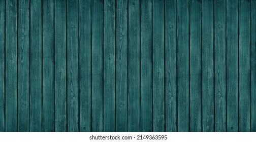 Dark Teal Painted Shabby Wooden Board Wide Texture. Wood Plank Widescreen Wallpaper. Large Abstract Rustic Background