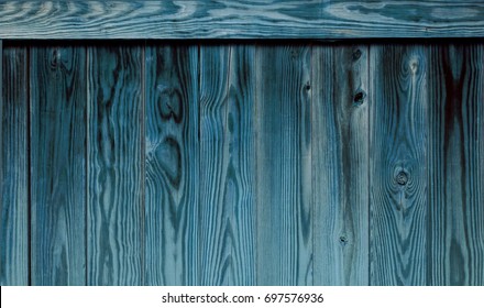 Dark Teal Wood Fence Background. Retro Colored Wooden Surface. Horizontal Wood Background.