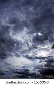 Dark And Threatening Blue Clouds Before Rain