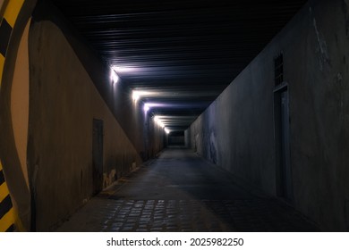 Dark Underground Passage At Night Criminal Time With Electricity Lighting And Shadow Dusk Environment No People Here Square Shape Road Symmetry Photography 