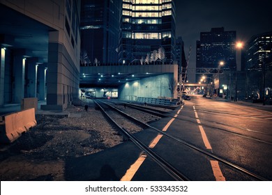 Dark urban downtown city train tunnel at night. - Powered by Shutterstock