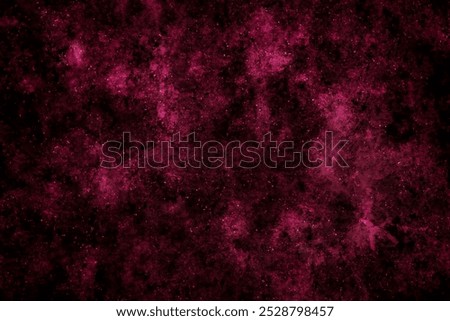 Dark view of galaxies ionizing hydrogen gas during epoch of re-ionization. Distressed overlay texture. Grunge background. intergalactic space. Space time fabric. Cosmic explosion. Red clouds of gas