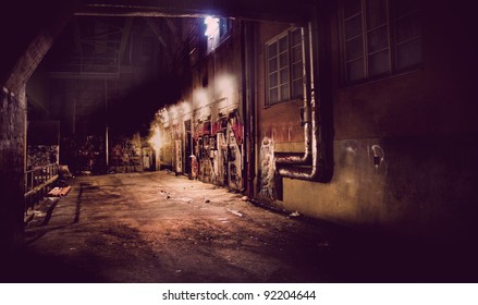 Dark vintage  back yard with graffiti - Powered by Shutterstock