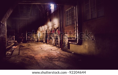 Dark vintage  back yard with graffiti