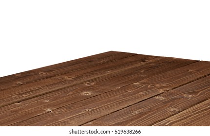 Dark Weathered Wooden Table Corner Isolated On White Background