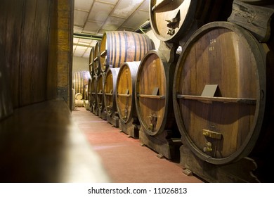 Dark wine cellar at a Bodega in Mendoza, Argentina