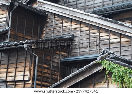 Dark wood Edo era roof architecture in Kanazawa, Japan