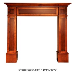 dark wood stained shaker fireplace mantle isolated on white