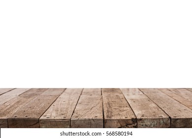 Dark wood table top on isolate white background 