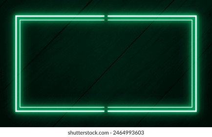 Dark wood wall background, green neon light and rectangle shape with horizontal banner. - Powered by Shutterstock