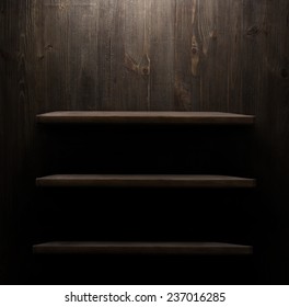 Dark Wooden Background Texture. Wood Shelf, Grunge Industrial Interior