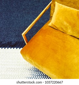 Dark Yellow Velvet Armchair. Modern Furniture With Retro Feel.