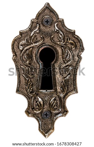 Darkness in the keyhole, decorative design element, isolated on white background
