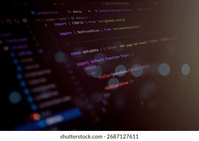 Dark-themed code editor screen showing a 404 error page component in TypeScript, perfect for illustrating frontend development, debugging, and web application error handling.