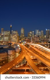 Darling Harbor, Sydney, Australia - City Scape And Sunset, During Rush Hour Traffic