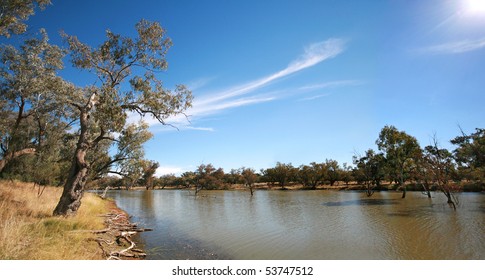 Darling River In Outback Australia Near The Town Of Bourke