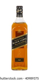 DARLINGTON, ENGLAND - APRIL 15, 2016: Johnnie Walker Black Label bottle, sealed. The Black Label is a 12 year aged scotch whisky, from the Ayrshire region of Scotland.