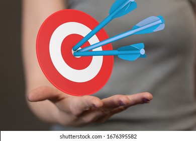 Dart Arrow On Target Dartboard, Business Success Concept.
