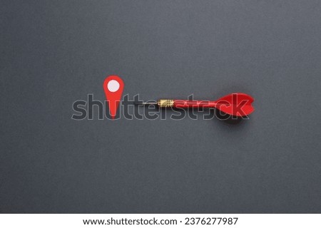 Dart and Geolocation Maps Marker point icon on blue background.