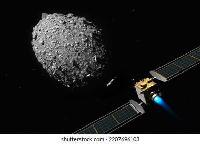 DART satellite on collision course to impacting the asteroid DIMORPHOS to deflect its orbit. 