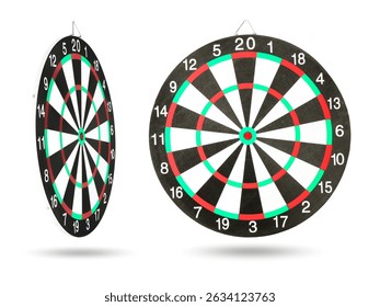 Dartboard isolated on white, side and front view