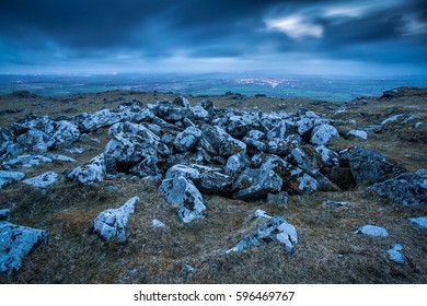 Dartmoor National Park Looking Over The Stones At Night.