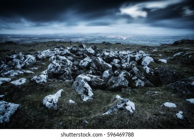 Dartmoor National Park Looking Over The Stones At Night.