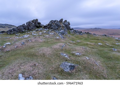 Dartmoor Tor In The National Park At Night.