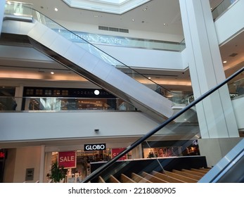 Dartmouth NS, CAN, September 30, 2022 - A Side View Of Multiple Floors At Mic Mac Mall As The Escalators Run Up And Down Them.