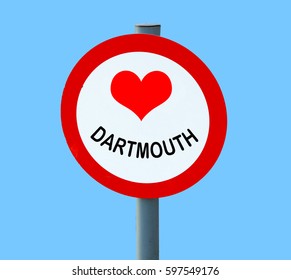 Dartmouth on road sign with heart (for love)
