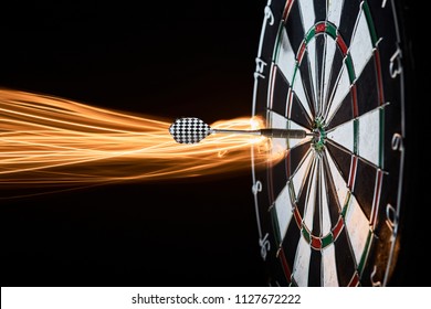 Darts. Dartboard. Dart In Bullseye. Light Trace