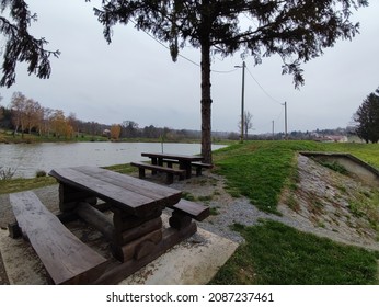 Daruvar, Croatia- 22 November 2021: Fishing Pond “Jezero” Which Is Managed By The Sport Fishing Society “Toplica”, Ideal Place For Gathering And Recreation