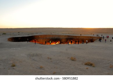 Darvaza Gas Crater At Dawn