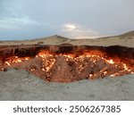 The Darvaza Gas Crater, also known as the Gates of Hell in the desert in Turkmenistan