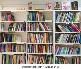 Darwen , Lancashire-England - 19.10.2022 - View Of Book Shelfs With Various Categories And Novels