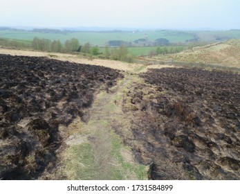 Darwen, UK - April 12 2020: Darwen Moor Fire Damage Caused April 7 2020