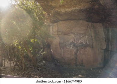 Darwin, Australia - August 18th, 2018: Aboriginal Rock Paint In Kakadu National Park